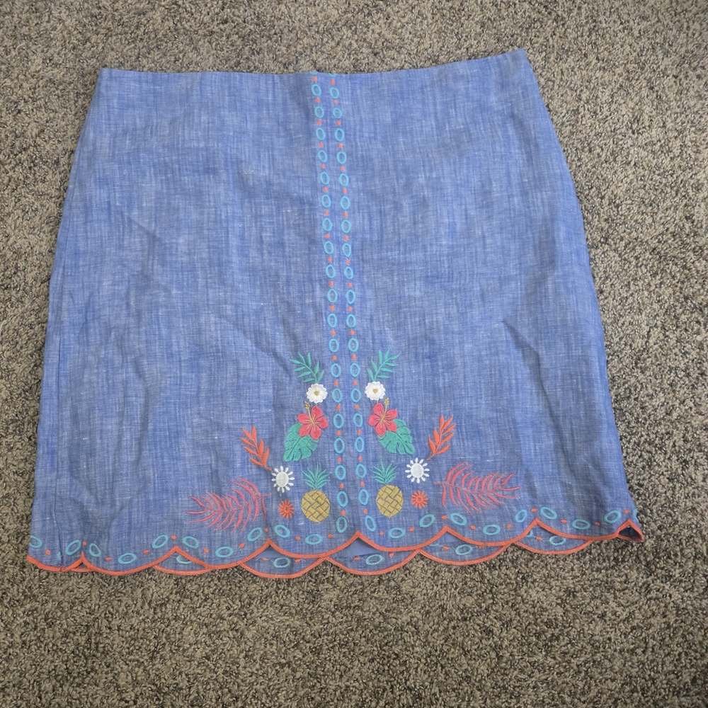 Talbots Light Blue Embroidered Floral Mini Skirt